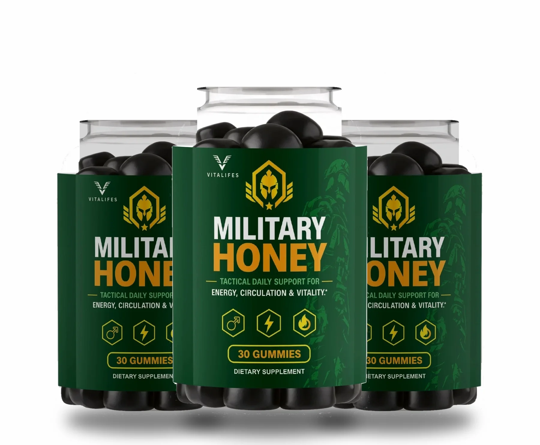 Three bottles of Military Honey