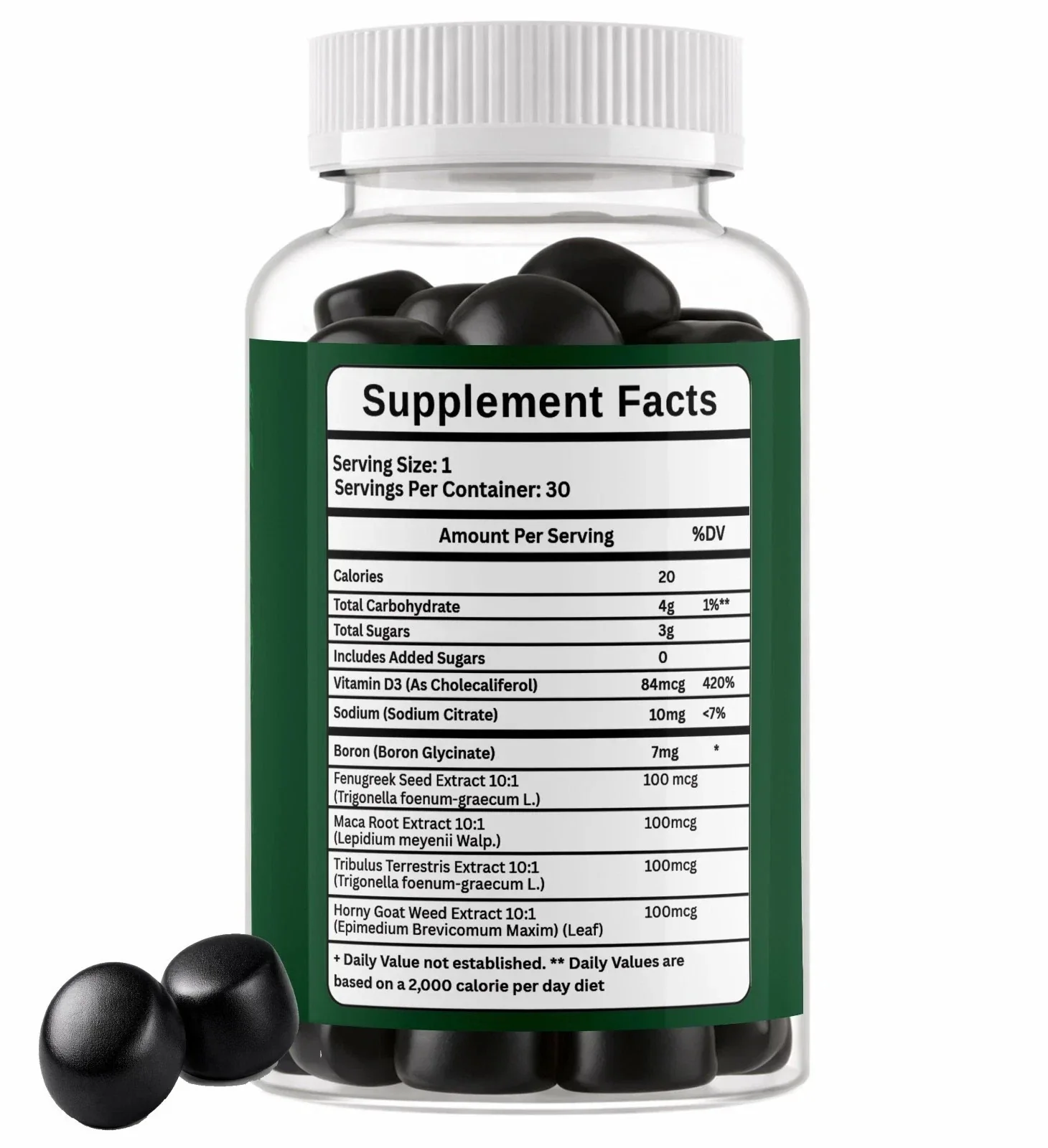 Military Honey Supplement Facts panel on the back of the bottle